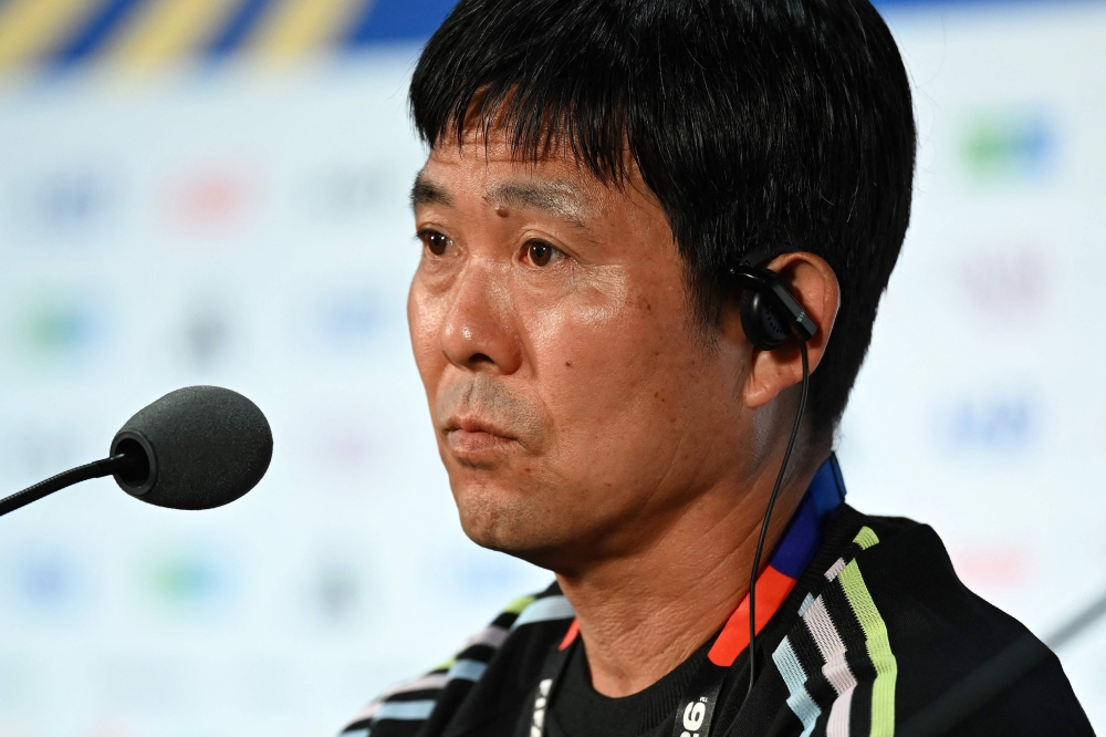 Japan's head coach Hajime Moriyasu attends a press conference. — AFP