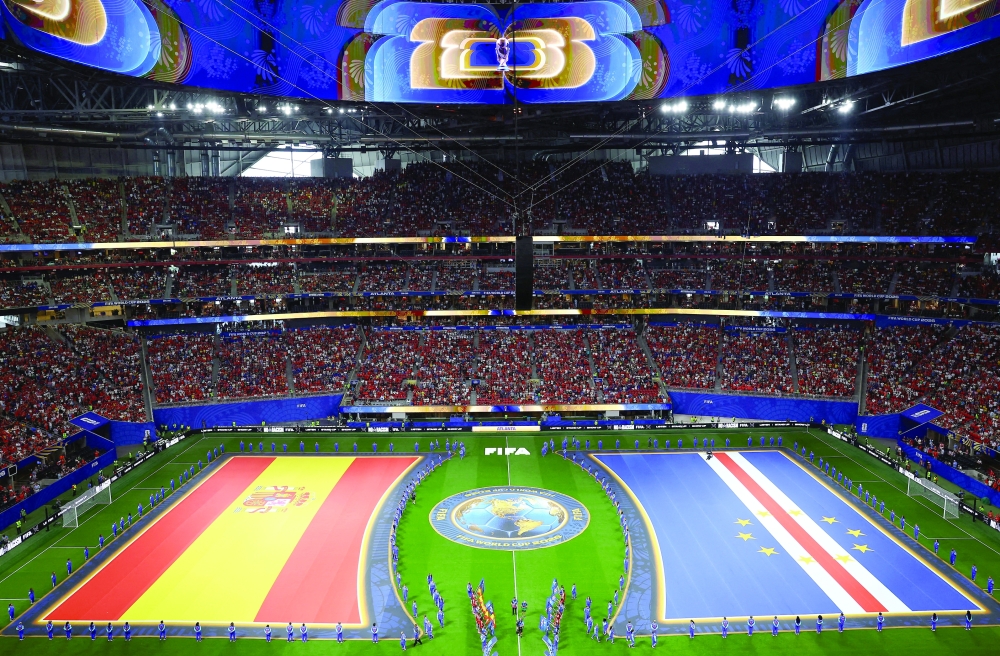 General view of Spain and Cape Verde flags on the pitch before the match. — REUTERS