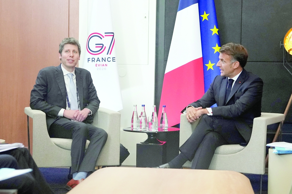 French President Emmanuel Macron meets with OpenAI CEO Sam Altman during a bilateral meeting on the sidelines of the G7 summit in Evian-les-Bains on Wednesday. — Reuters