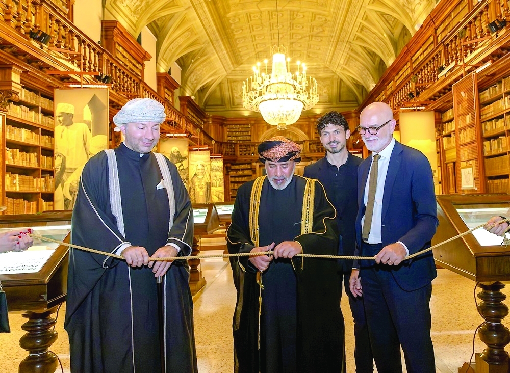 HH Sayyid Nizar bin al Julanda al Said, Ambassador of Oman to Italy, inaugurates 'Oman and Italy: Two Millennia of Cross-Civilisational Dialogue' at the prestigious Pinacoteca di Brera in Milan on Thursday. Jamal bin Hassan al Mousawi, Secretary-General of the National Museum, and Angelo Crespi, Director-General of Pinacoteca di Brera, are also seen.