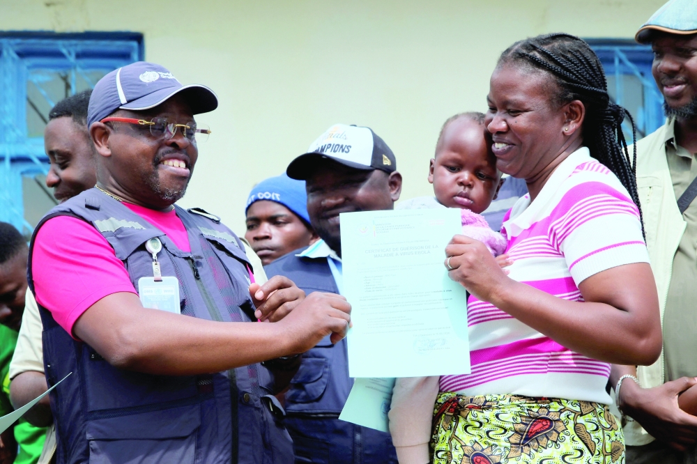 Patients declared cured of the Ebola virus disease received their recovery certificates at the Rwambara General Reference Hospital 