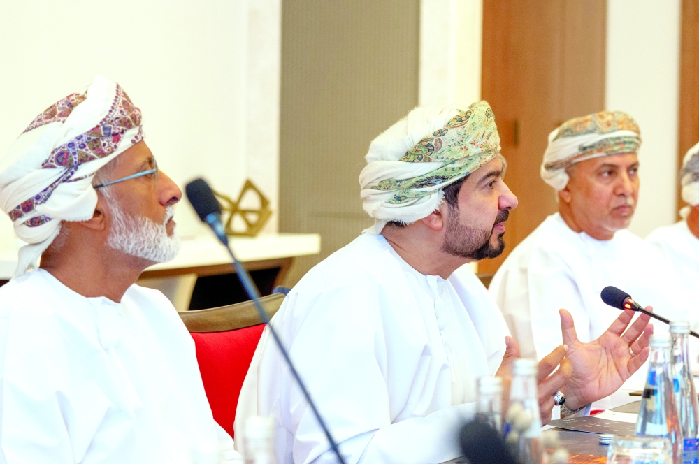 Qais bin Mohammed al Yousef, Chairman of OPAZ, speaks during a meeting with investors and developers on the Duqm waterfront master plan.
