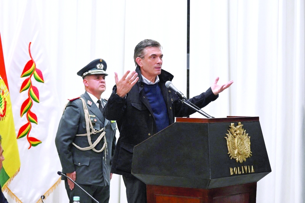 Bolivia's President Rodrigo Paz speaks on the day he signs an agreement with the Bolivian Workers' Confederation (COB) union in La Paz. — Reuters