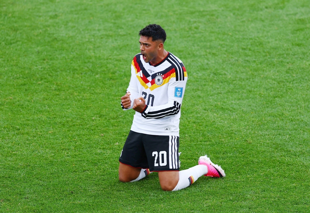  
Germany's Nadiem Amiri celebrates after the match. — Reuters 
