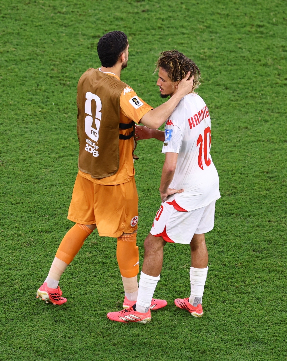  
Tunisia's Mouhib and Mejbri look dejected after the match. — Reuters