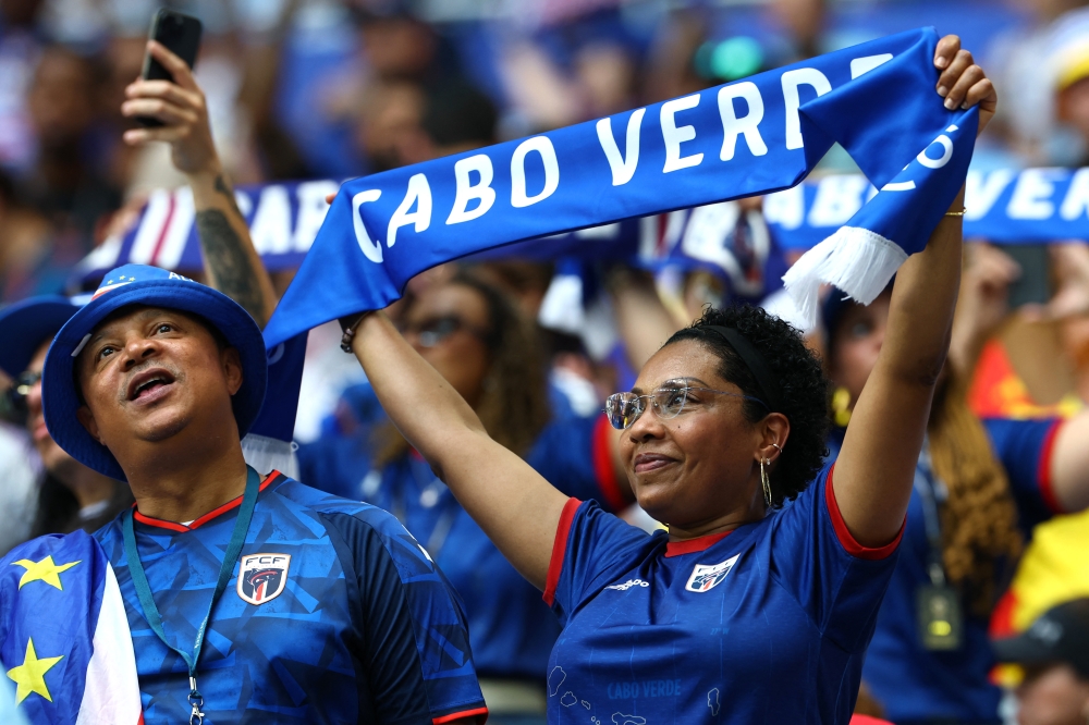  
Cape Verde fans in the stands before the match  