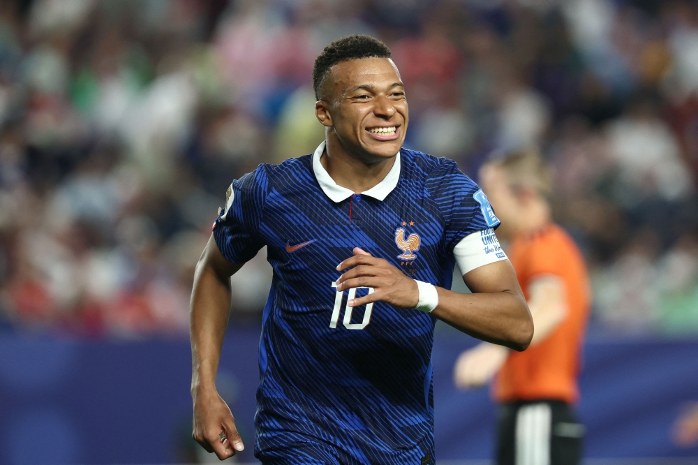 France's forward #10 Kylian Mbappe reacts. — AFP  