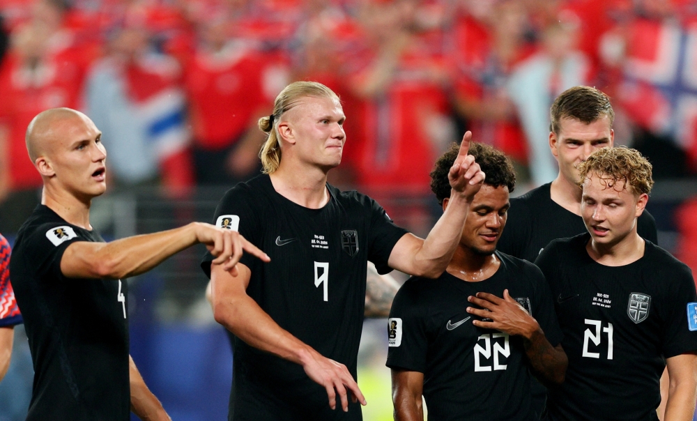  
Norway's Haaland celebrates after the match. — Reuters