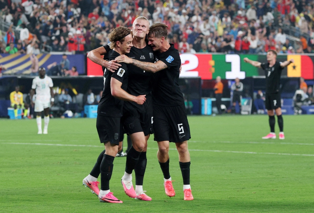  
Norway's Haaland celebrates scoring third goal. — Reuters     