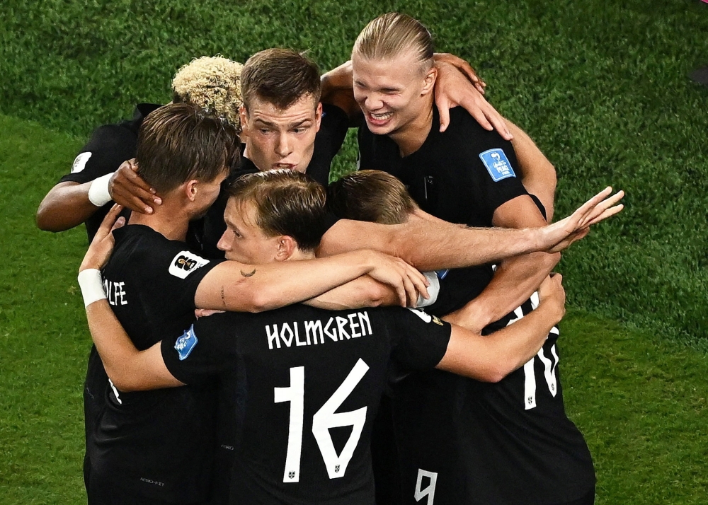  
Norway's Haaland celebrates scoring second goal. — Reuters