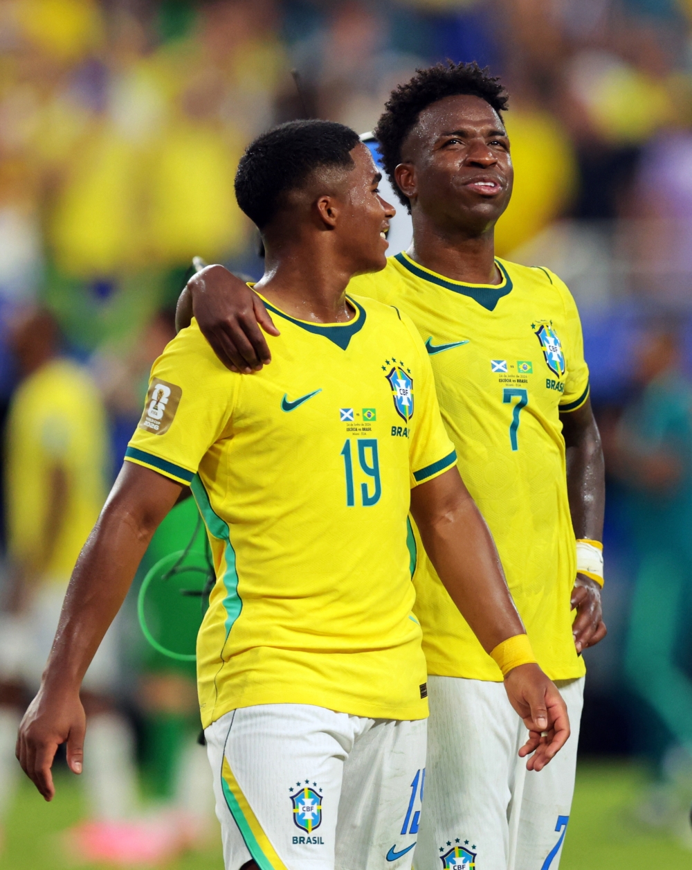  
Brazil's Vinicius celebrates with Endrick. — Reuters 