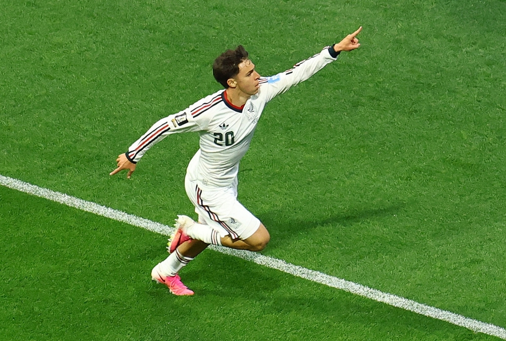  
Mexico's Chavez celebrates scoring their first goal. — Reuters  