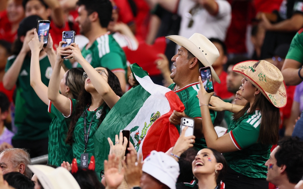  
Mexico fans in the stand celebrate after they scored in their match against Czech Republic 
