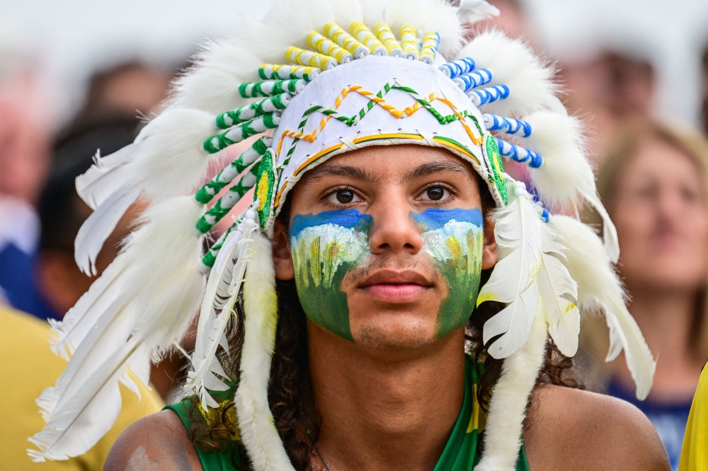 A Brazil fan watches the FIFA World Cup 2026 Group C match between Scotland and Brazil  