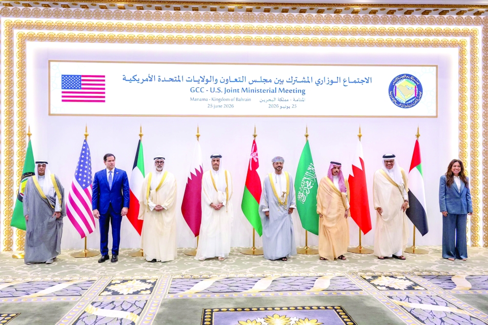 
Sayyid Badr bin Hamad al Busaidy, Foreign Minister, and his GCC counterparts with Marco Rubio, US Secretary of State, in Manama on Thursday. 