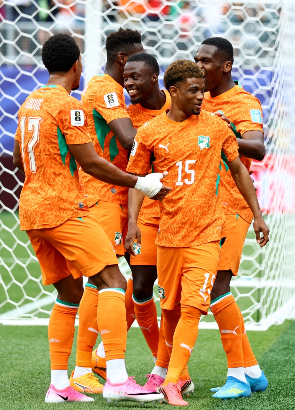  
Ivory Coast's Nicolas celebrates scoring first goal with teammates. — Reuters  