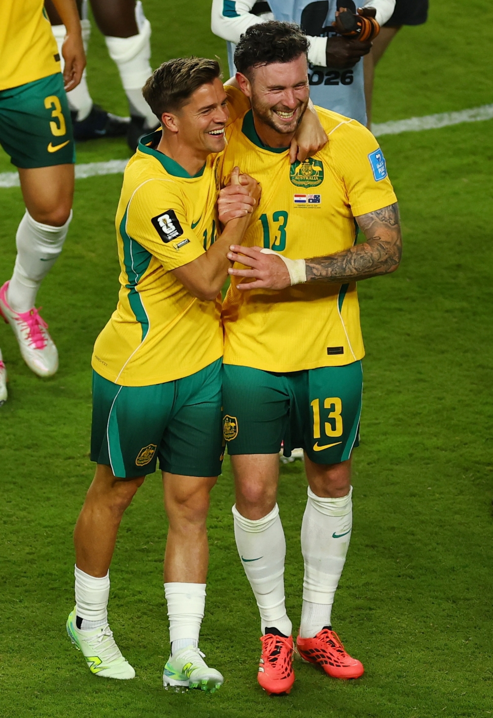  
Australia's Aiden and Devlin celebrate after the match. — Reuters 
