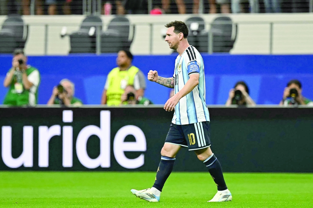 Argentina's forward #10 Lionel Messi celebrates after scoring the opening goal during the 2026 World Cup Group J football match between Argentina and Austria at the Dallas Stadium in Arlington. — AFP