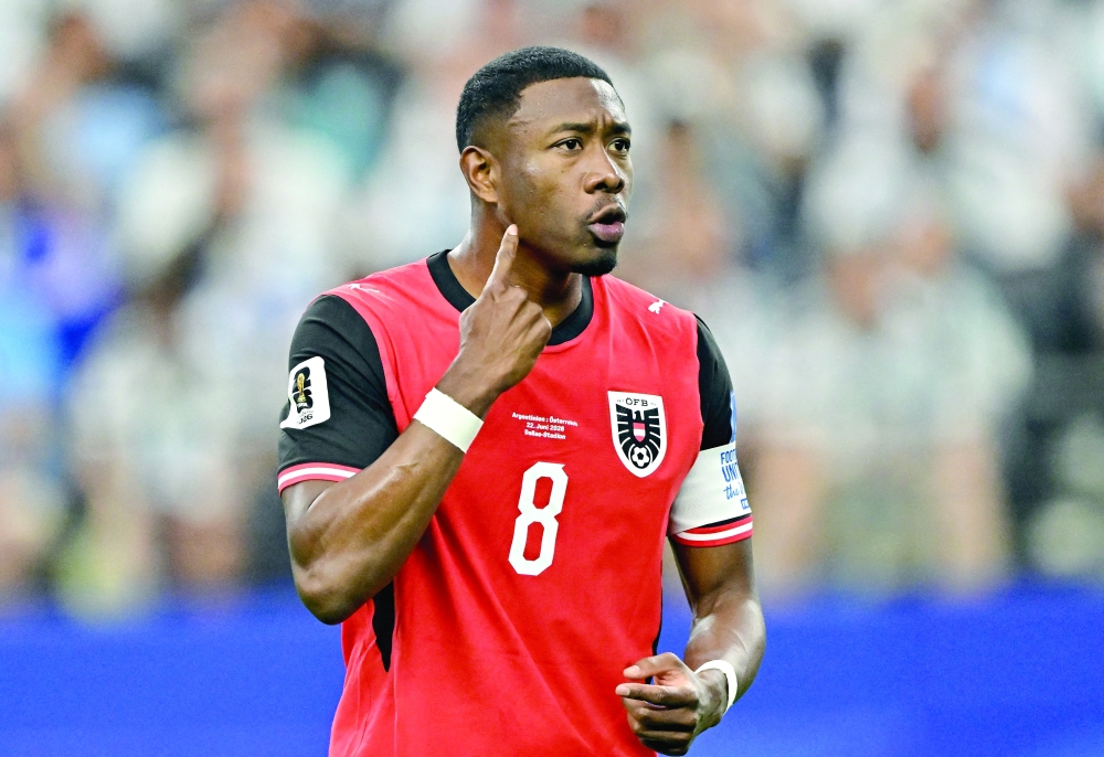  
Austria's David Alaba reacts 