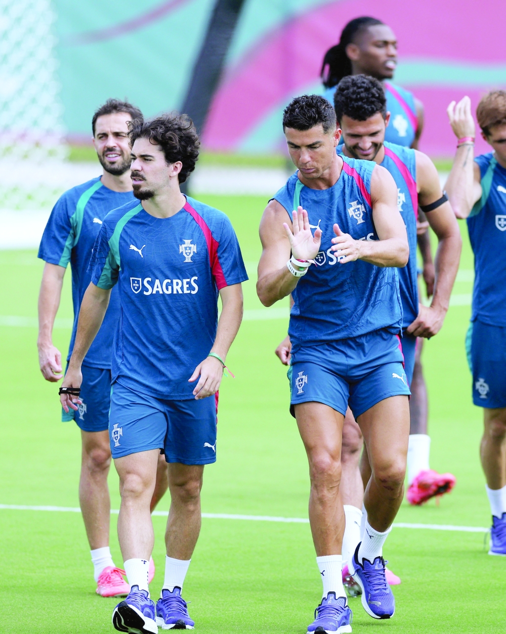 Portugal's Cristiano Ronaldo and Vitinha during training. — Reuters