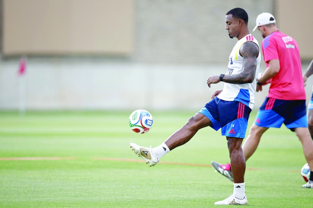 Colombia's defender #18 Willer Ditta during training. — AFP