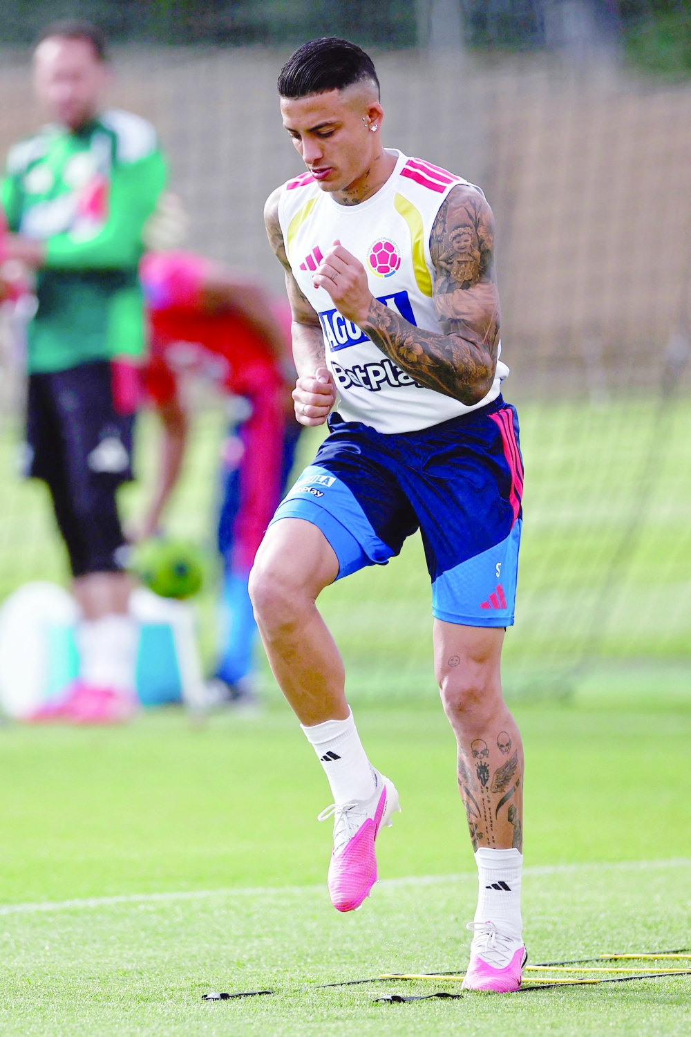 Colombia's midfielder #05 Kevin Castano during training. — AFP
