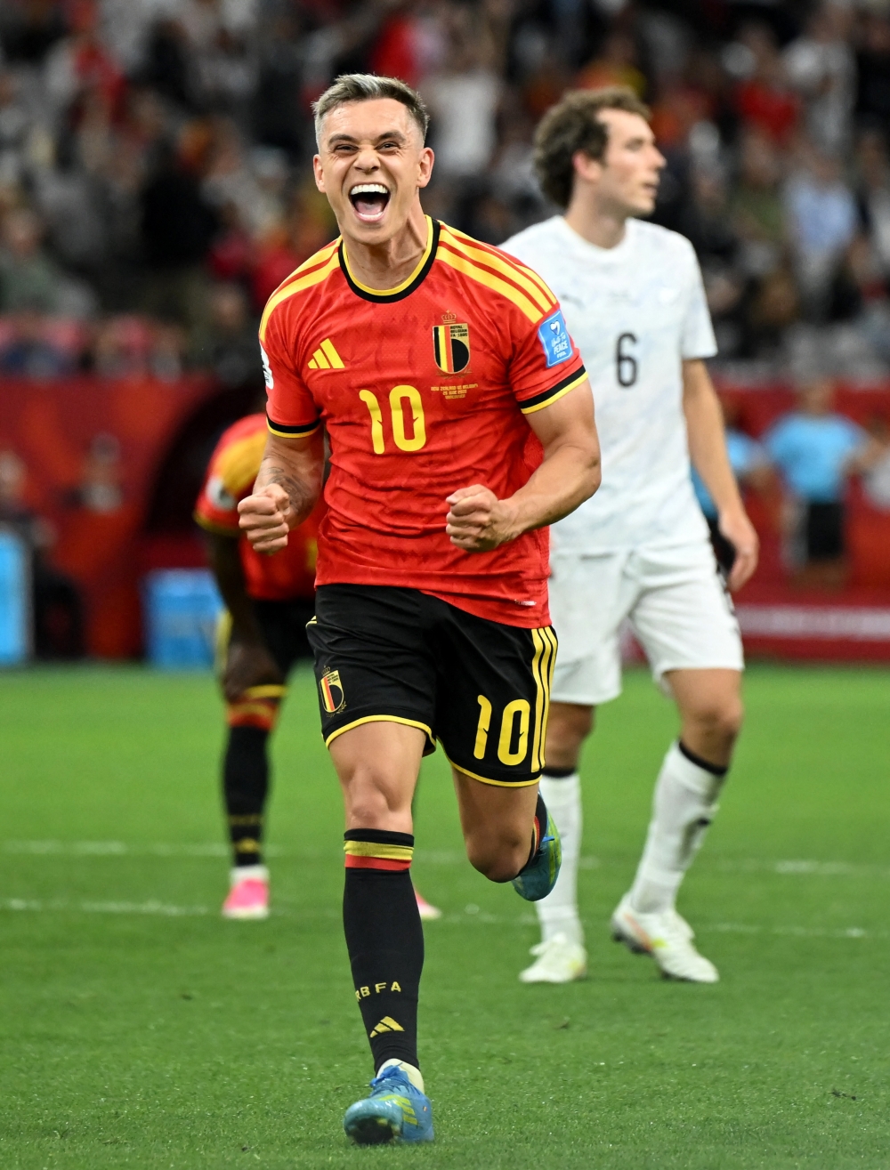  
Belgium's Trossard celebrates scoring second goal. — Reuters