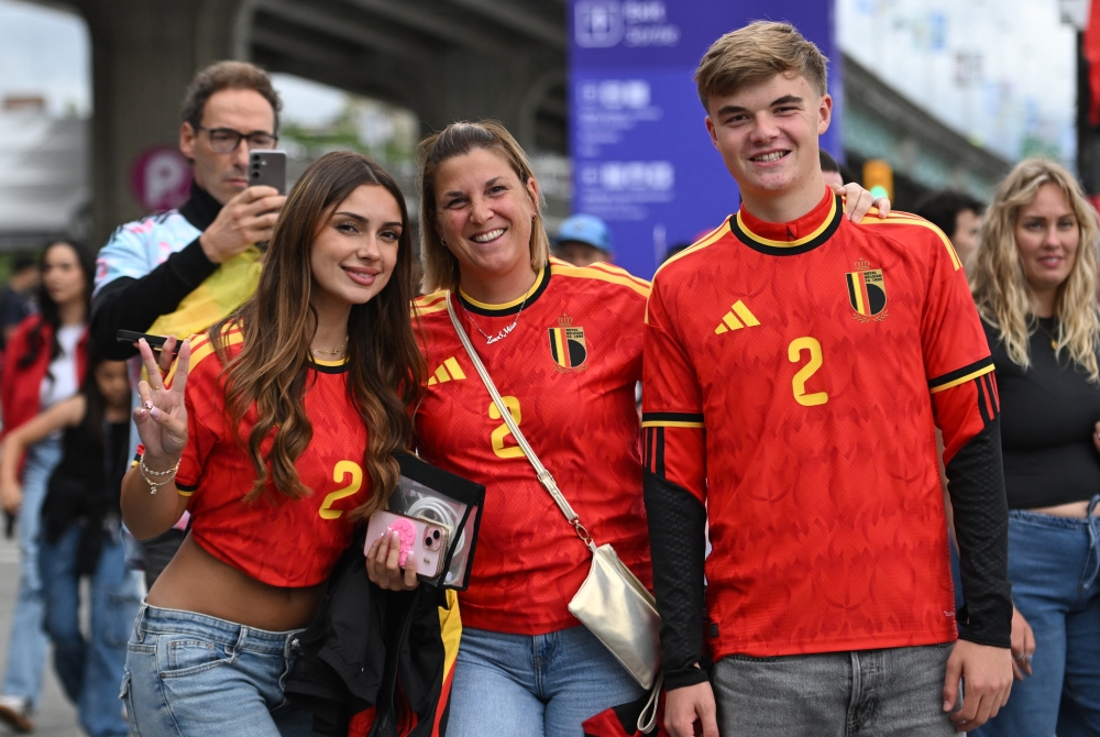  
Belgium fans outside the stadium before the match  