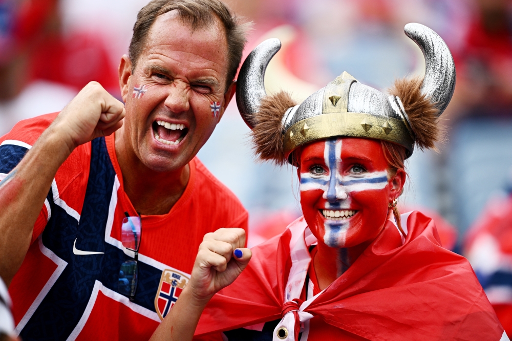  
Norway fans inside the stadium before the match  