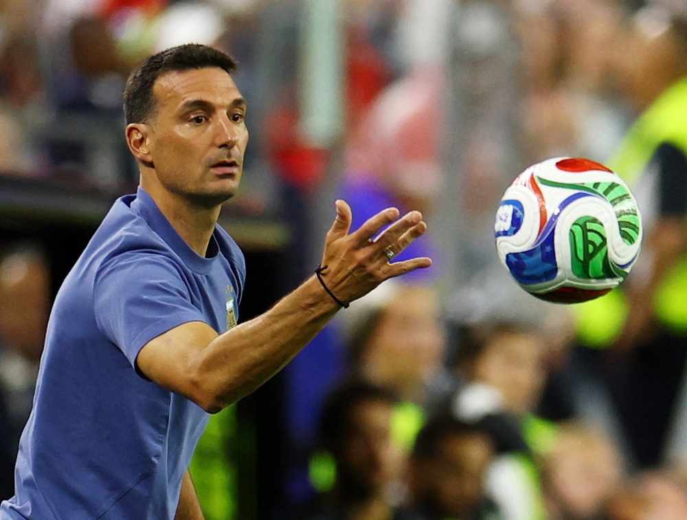  
Argentina coach Scaloni during the match. — Reuters