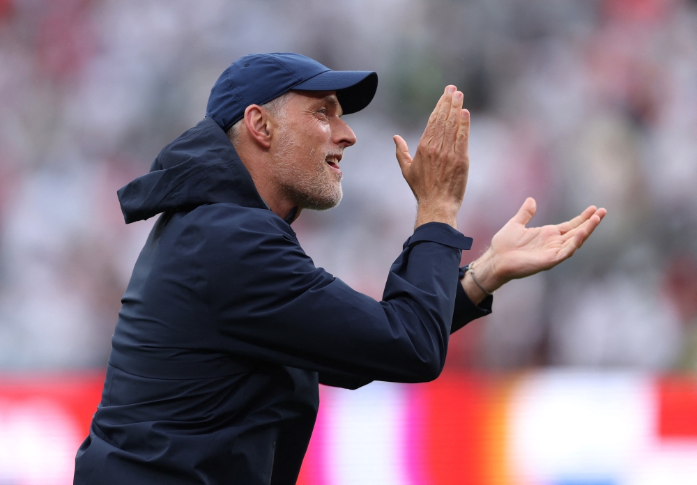  
England manager Tuchel applauds fans after the match. — Reuters