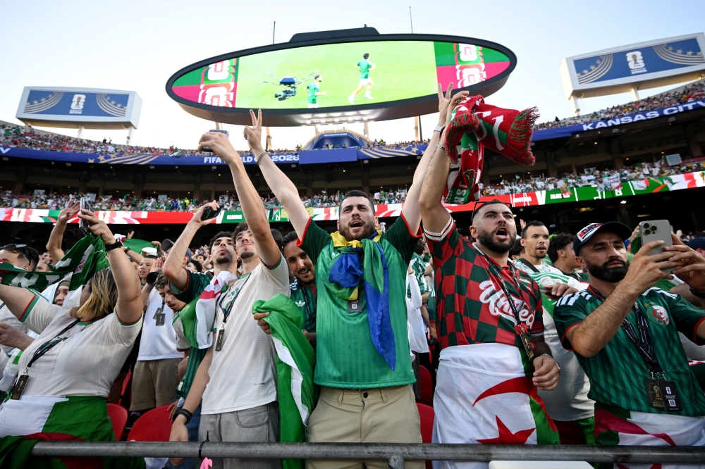  
Algeria fans inside the stadium before the match  