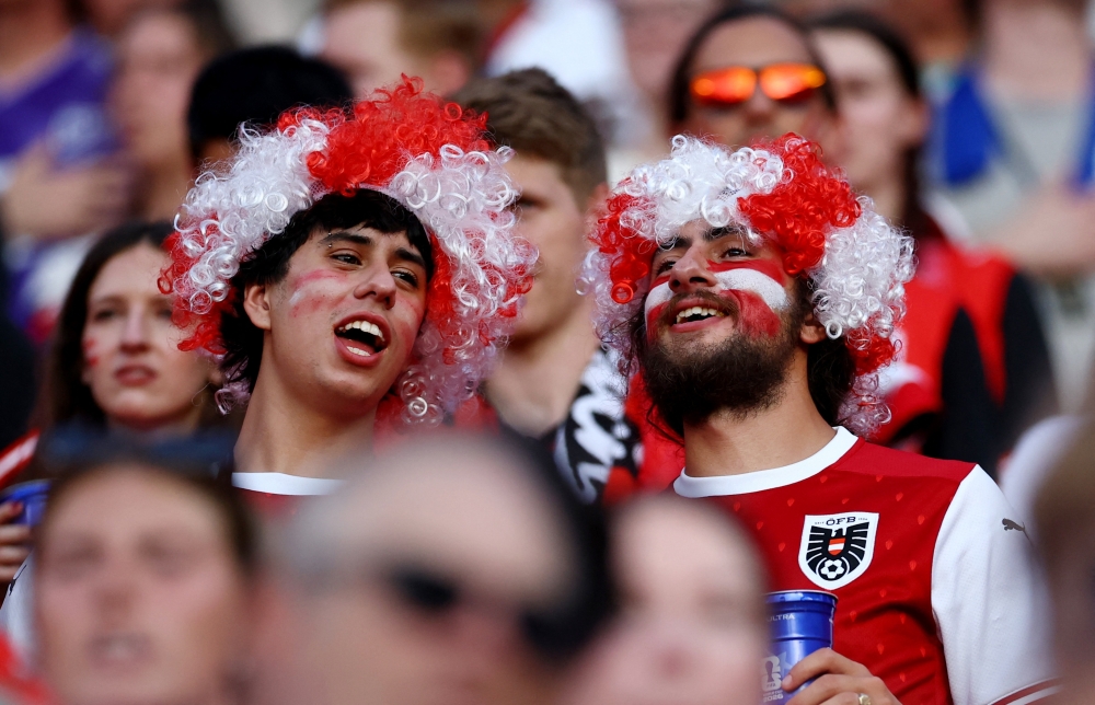  
Austria fans inside the stadium before the match  