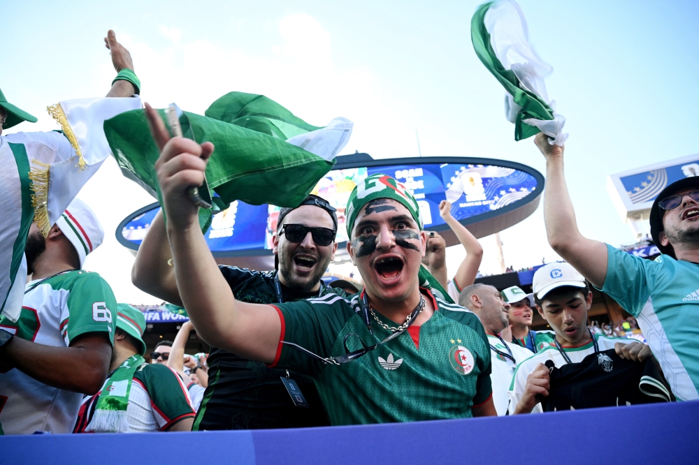  
Algeria fans inside the stadium before the match  