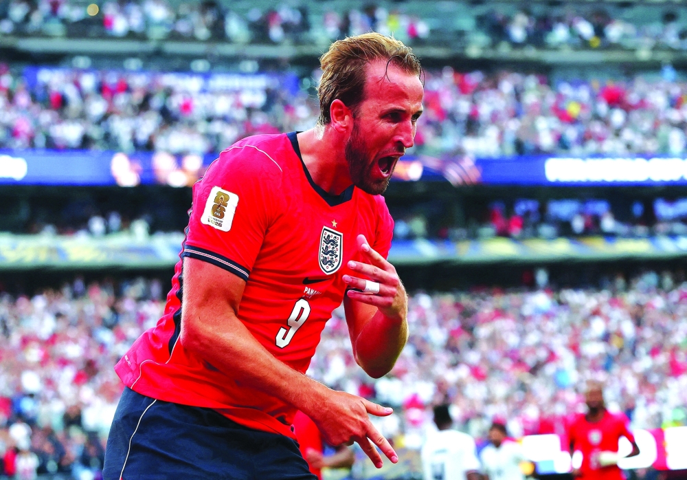  
England's Kane celebrates scoring their second goal. — Reuters