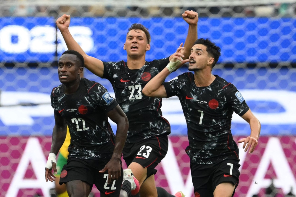 Canada's #07 Eustaquio celebrates scoring first goal. — Reuters