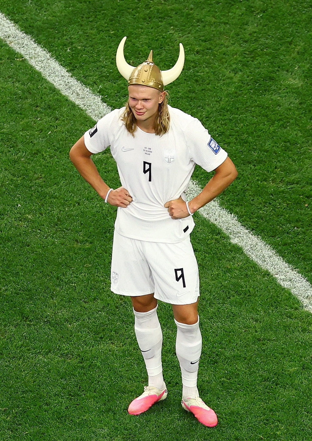  
Norway's Haaland wears a viking helmet. — Reuters  