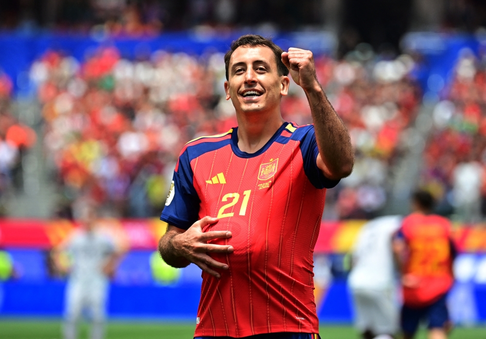  
Spain's Oyarzabal celebrates first goal. — Reuters