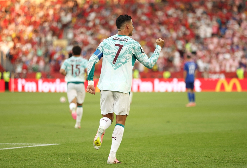 Portugal's #07 Ronaldo celebrates first goal. — Reuters 