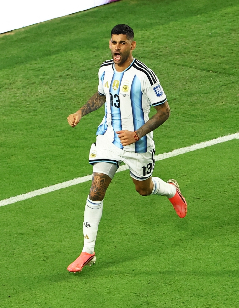  
Argentina's Romero celebrates third goal. — Reuters