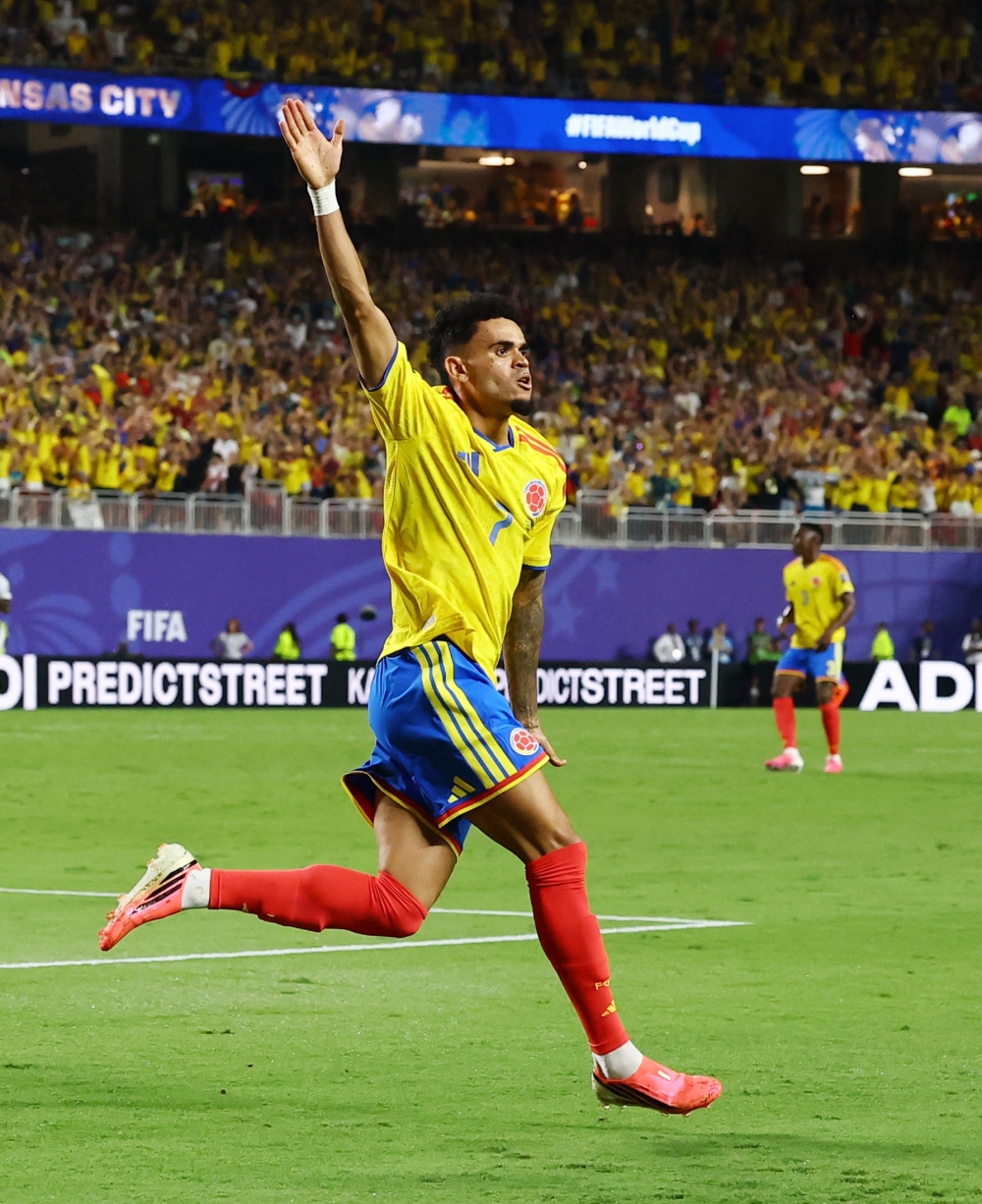  
Colombia's Diaz celebrates disallowed goal. — REuters