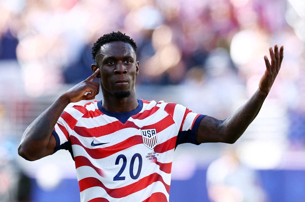  
Folarin Balogun of the U.S. celebrates scoring their first goal against Paraguay     