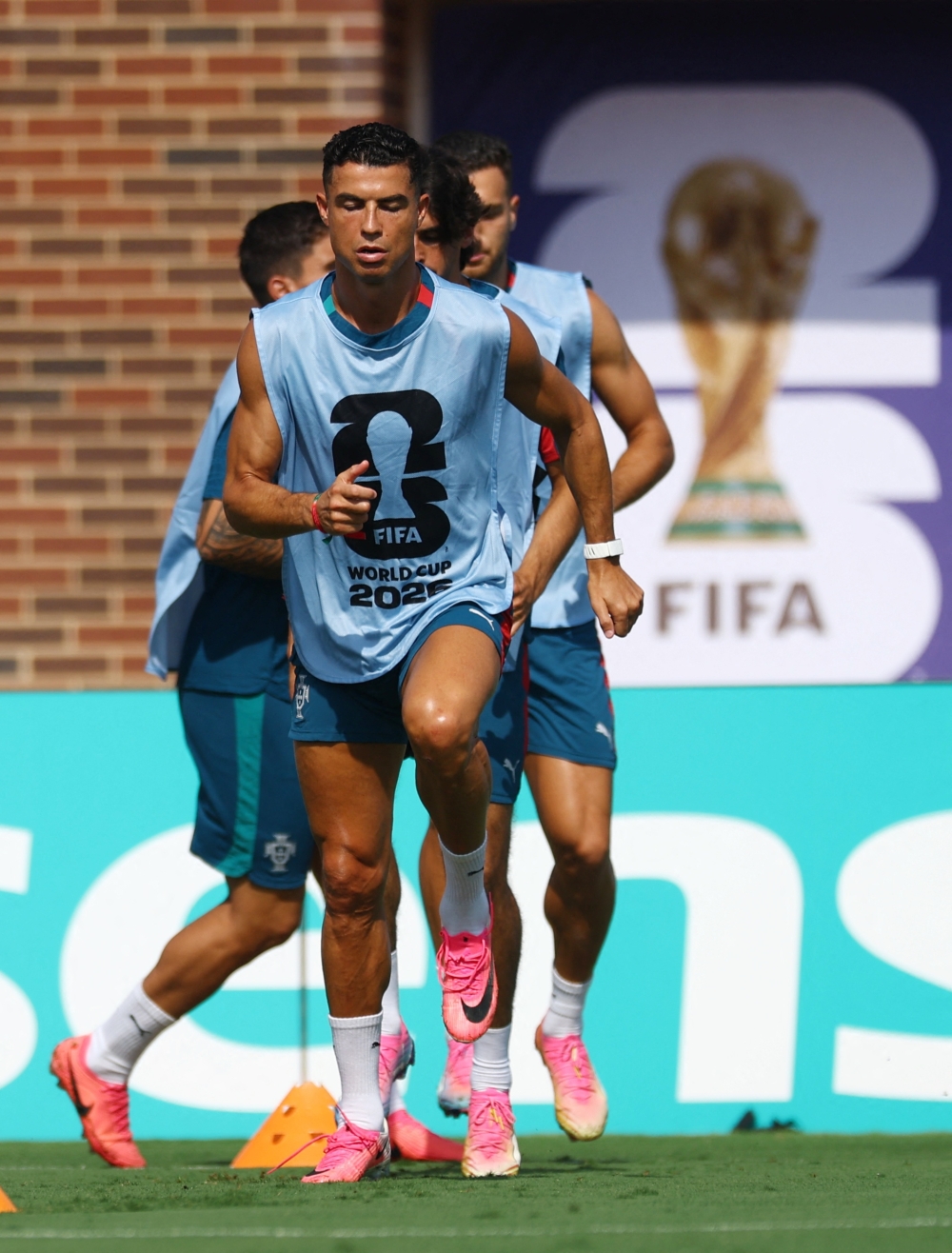 
Portugal's Cristiano Ronaldo and teammates during training 