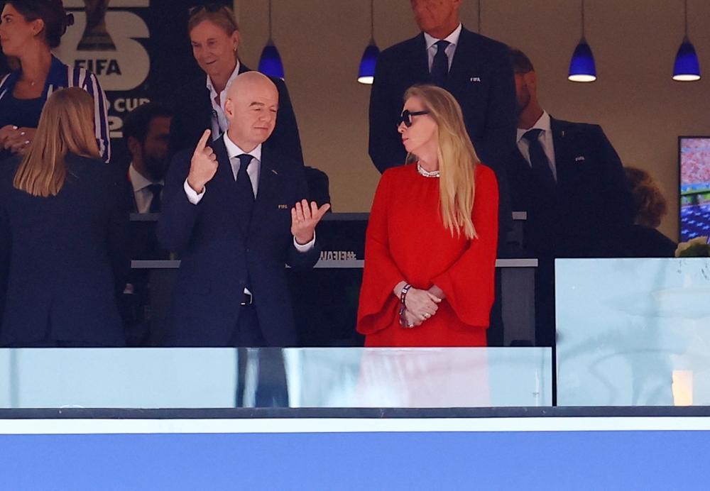  
FIFA President Gianni Infantino alongside RBFA President Pascale Van Damme inside the stadium before the match  