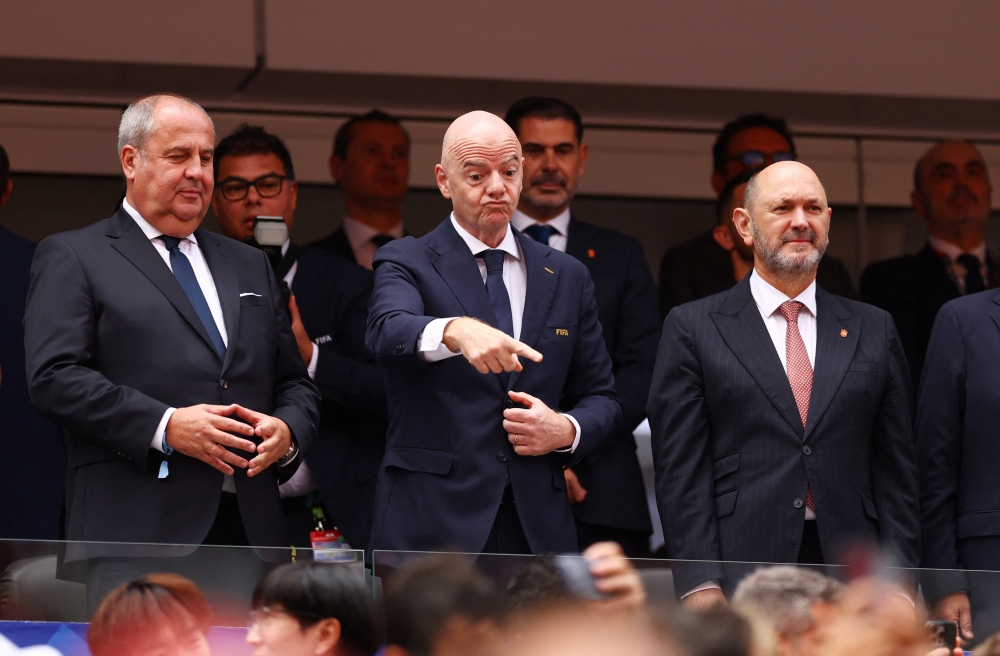  
President of FIFA Giovanni Infantino alongside President of the Austrian Football Association Josef Proll and President of the Royal Spanish Football Federation Rafael Louzan  