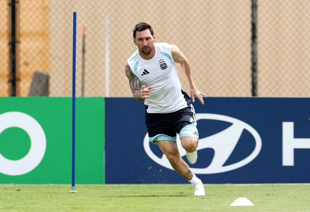  
Argentina's Lionel Messi during training 