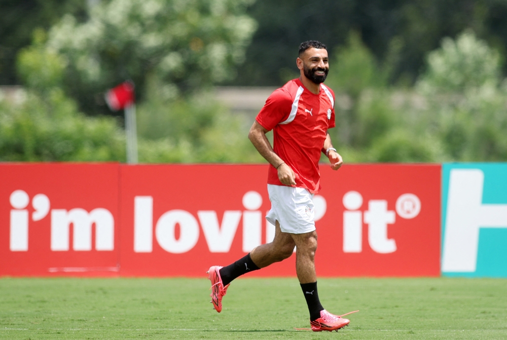  
Egypt's Mohamed Salah during training  