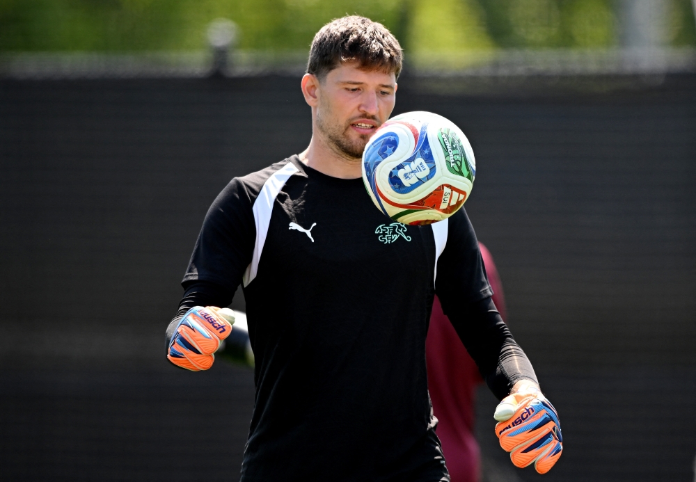  
Switzerland's Gregor Kobel during training  