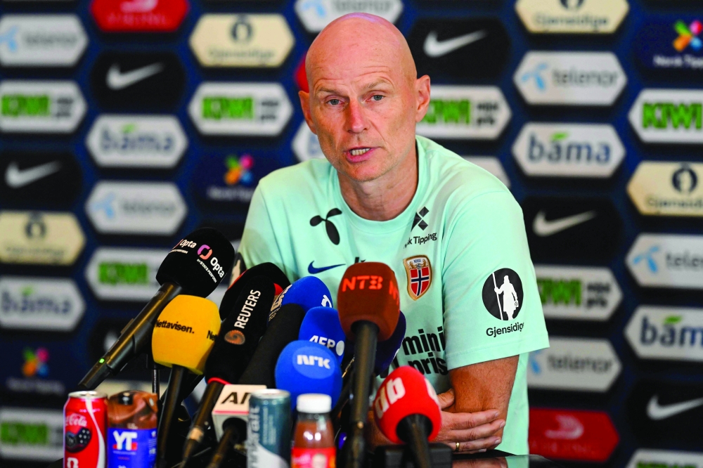 Norway's head coach Stale Solbakken gives a press conference in Montclair. — AFP