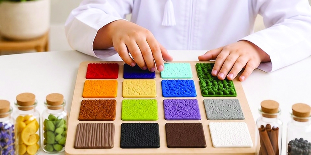 Safe, eco‑friendly and sensory, with different textures to distinguish between colours and non‑toxic dyes which are suitable for children are used